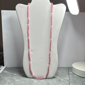 Pink Glass Beaded With Faux Pearl Necklace